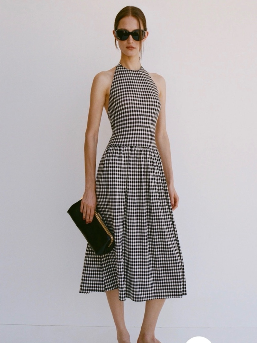 Reformation Black and White Gingham Halter Midi Dress